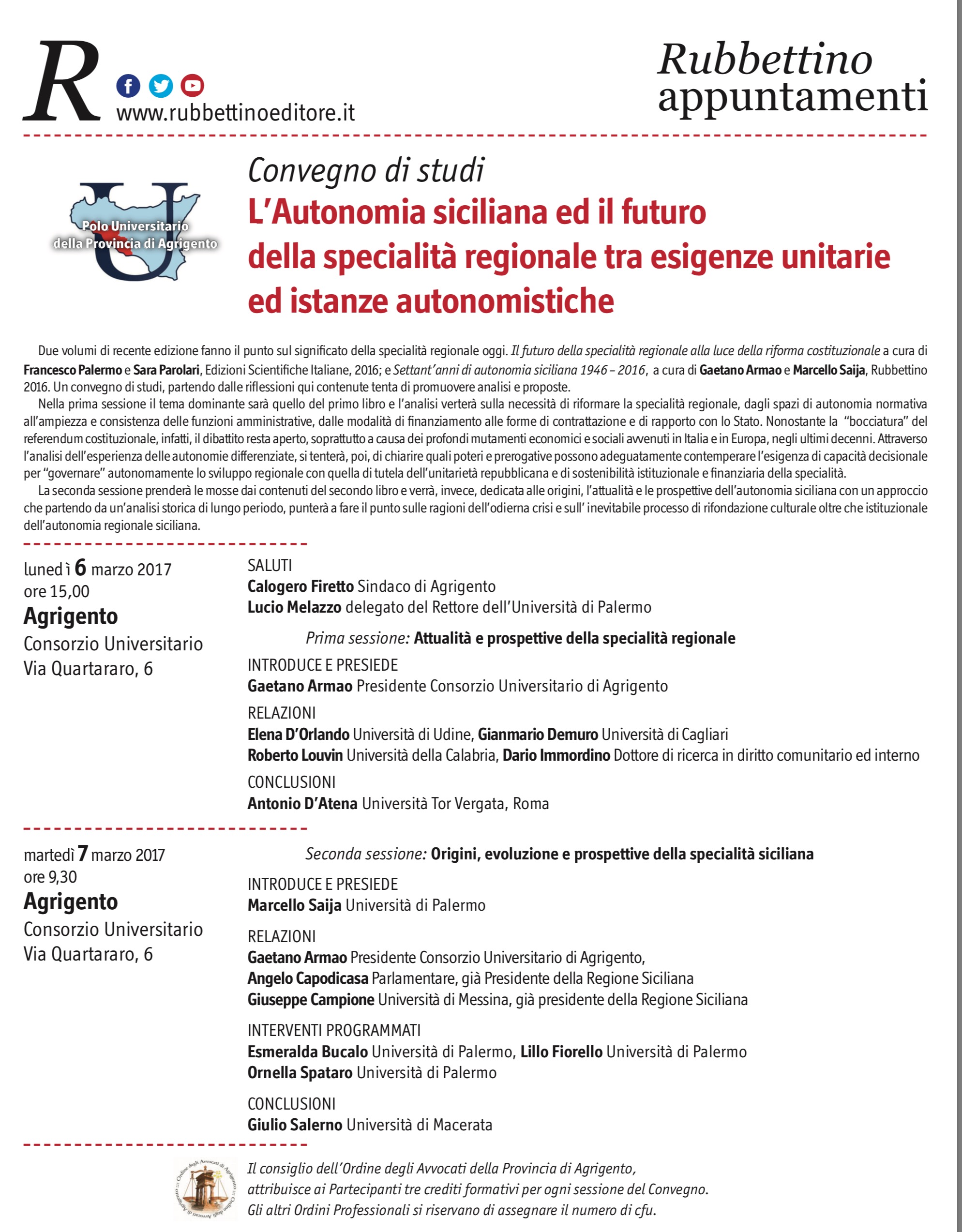 Convegno 6 e 7 Marzo – Autonomia siciliana Convegno 6 e 7 Marzo – Autonomia siciliana